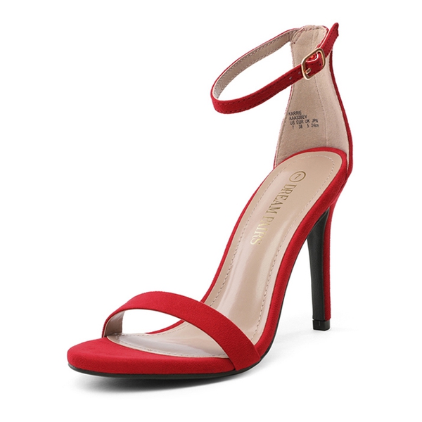 Ankle Strap High Heel Stiletto Sandals - RED SUEDE -  0